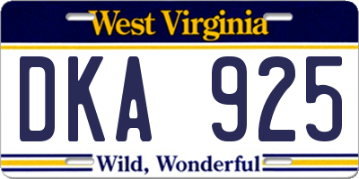 WV license plate DKA925