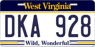 WV license plate DKA928