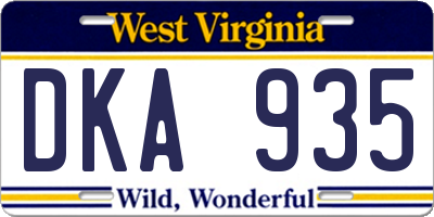 WV license plate DKA935