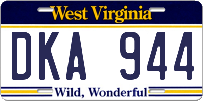 WV license plate DKA944