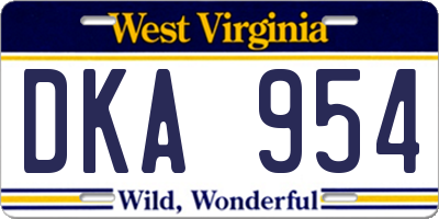 WV license plate DKA954