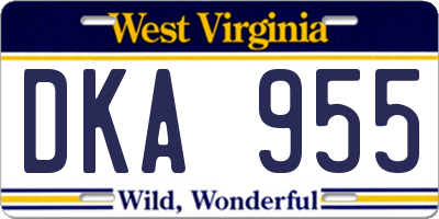 WV license plate DKA955