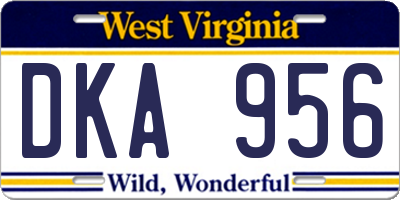 WV license plate DKA956