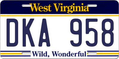 WV license plate DKA958