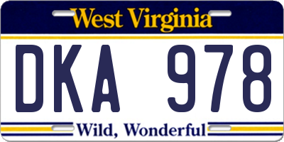 WV license plate DKA978