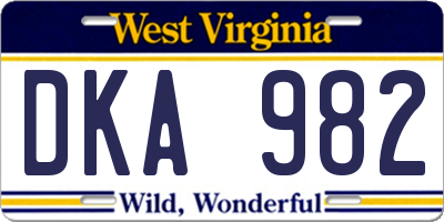 WV license plate DKA982