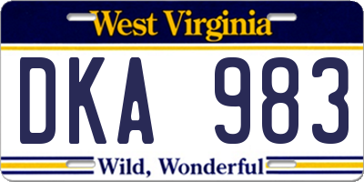 WV license plate DKA983