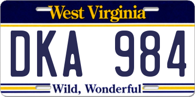 WV license plate DKA984
