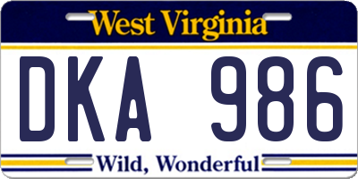 WV license plate DKA986