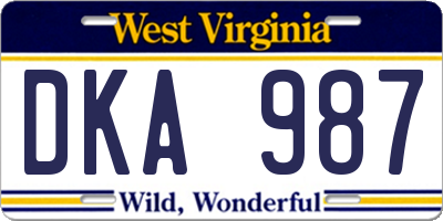 WV license plate DKA987