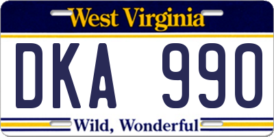 WV license plate DKA990