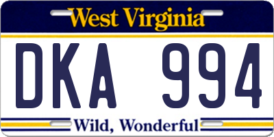 WV license plate DKA994