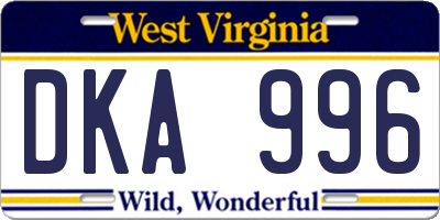 WV license plate DKA996