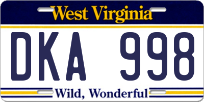 WV license plate DKA998