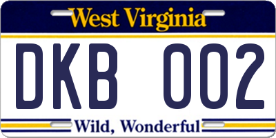 WV license plate DKB002