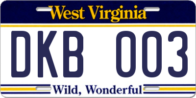 WV license plate DKB003