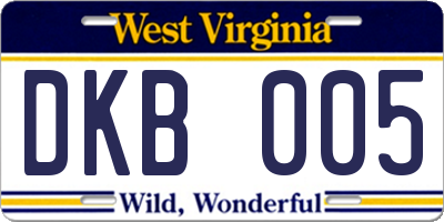 WV license plate DKB005