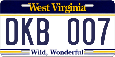 WV license plate DKB007