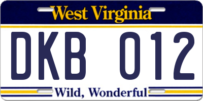 WV license plate DKB012