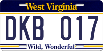 WV license plate DKB017