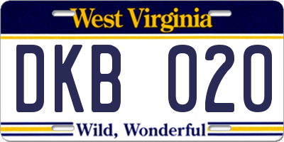 WV license plate DKB020