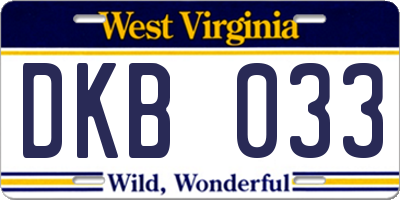 WV license plate DKB033