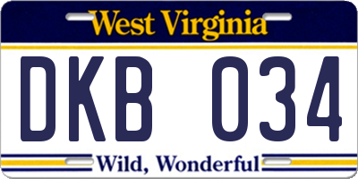 WV license plate DKB034