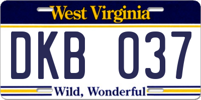 WV license plate DKB037