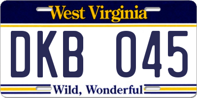 WV license plate DKB045