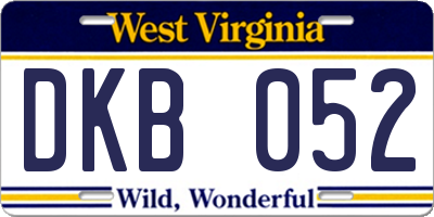 WV license plate DKB052