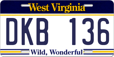 WV license plate DKB136