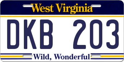 WV license plate DKB203
