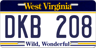 WV license plate DKB208