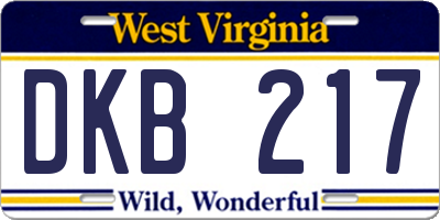 WV license plate DKB217