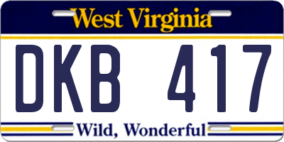 WV license plate DKB417
