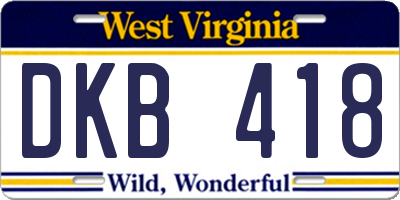 WV license plate DKB418