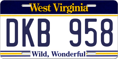 WV license plate DKB958