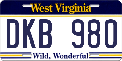 WV license plate DKB980