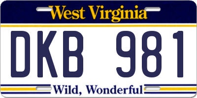WV license plate DKB981