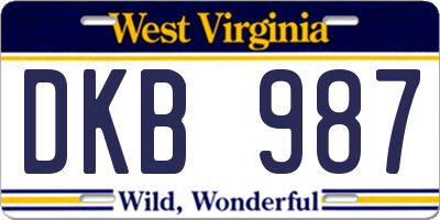 WV license plate DKB987
