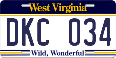 WV license plate DKC034