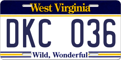 WV license plate DKC036