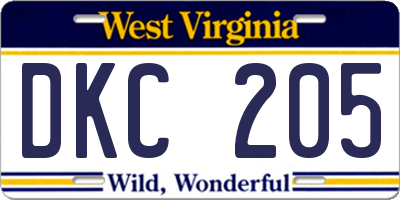 WV license plate DKC205