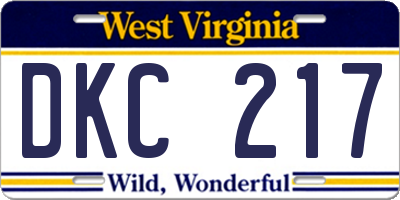 WV license plate DKC217