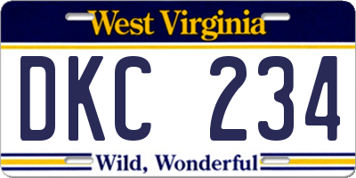 WV license plate DKC234