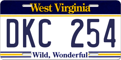WV license plate DKC254
