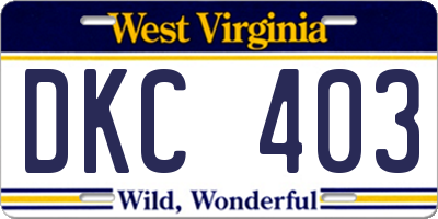 WV license plate DKC403