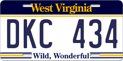 WV license plate DKC434