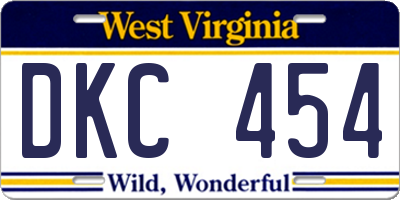 WV license plate DKC454