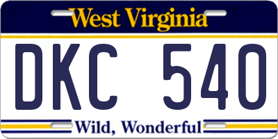 WV license plate DKC540